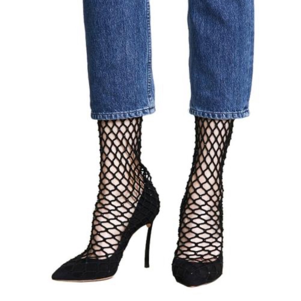 Casadei black fishnet sock boots booties SUPER SEXY!